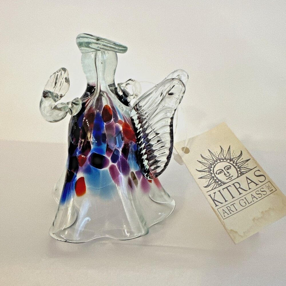 Kitras Art Glass Hanging Christmas Ornament Angel of Wishes Praying New With Tag